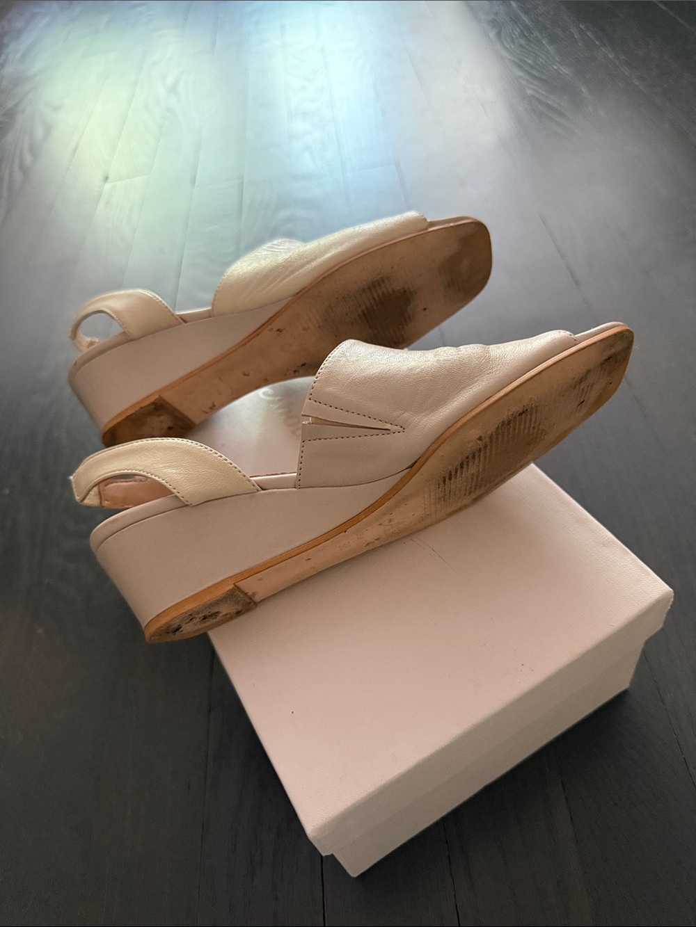 Leather Open-Toe Slingback Mules in Beige - Picture 6 of 6